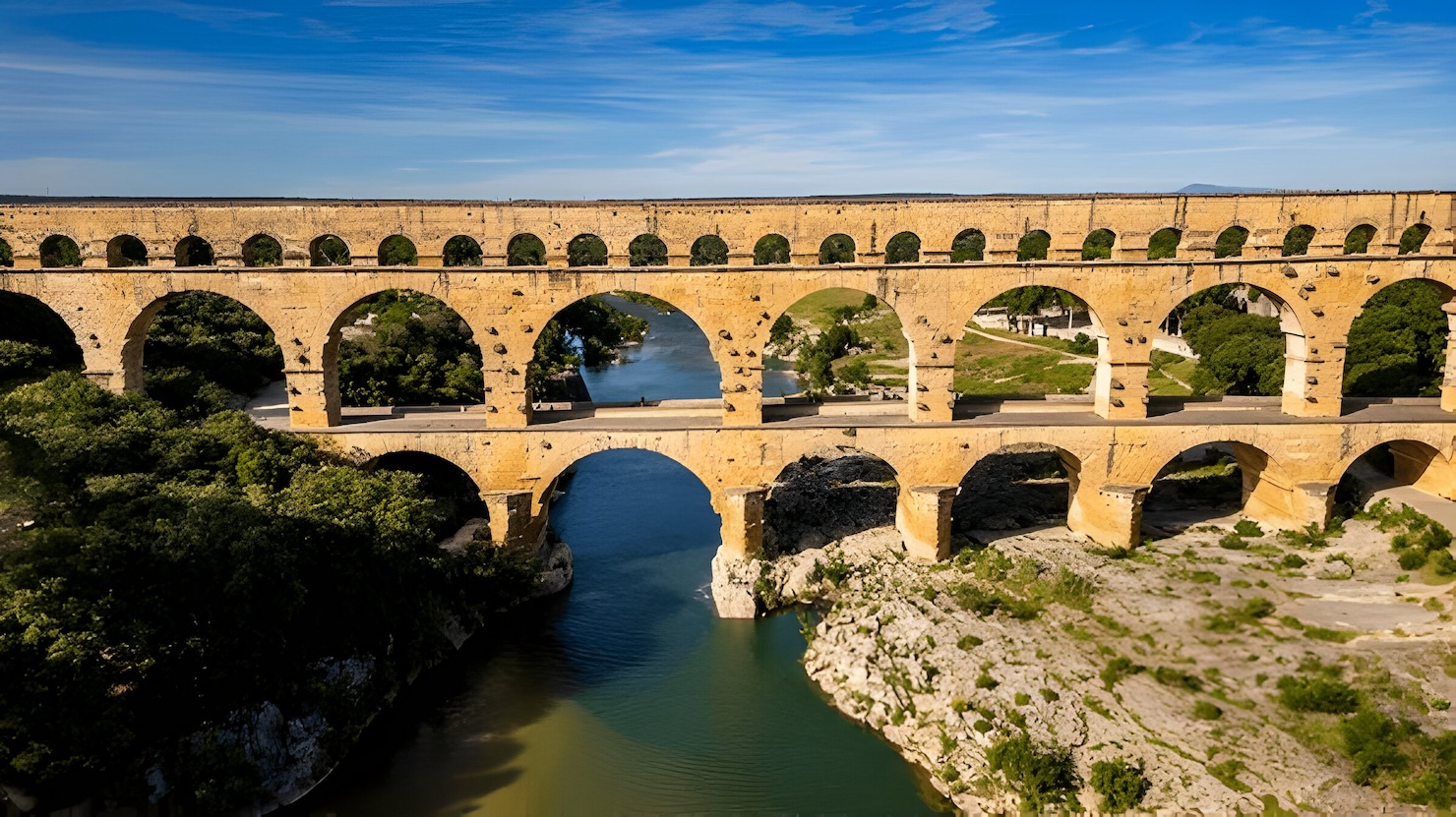 Le majestueux Pont du Gard au coucher du soleil - Une inspiration pour votre entreprise de rénovation à Nîmes Le Pont du Gard, un chef-d'œuvre d'ingénierie romaine situé dans le sud de la France, se dresse fièrement sous un ciel aux teintes dorées, rappelant l'importance d'une construction solide et durable. Que ce soit pour l'installation d'une véranda, la pose de parquet flottant, l'enduit de façade, ou encore la mise en place d'une clôture gabion, laissez-vous inspirer par cette beauté architecturale pour vos projets de rénovation. Entre carreleur extérieur, peintre intérieur, ou travaux sur mur porteur, votre entreprise de rénovation à Nîmes saura sublimer votre espace.